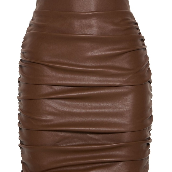 Meshki Ruched Bodycon Faux Leather Mini Skirt - Picture 8 of 8